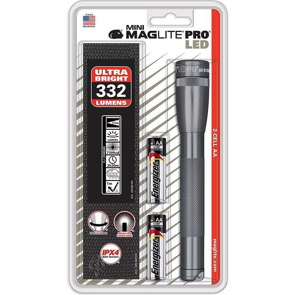 Mag Instrument Mini Maglite LED PRO 2AA Gray Flashlgiht w Holster SP2P09H